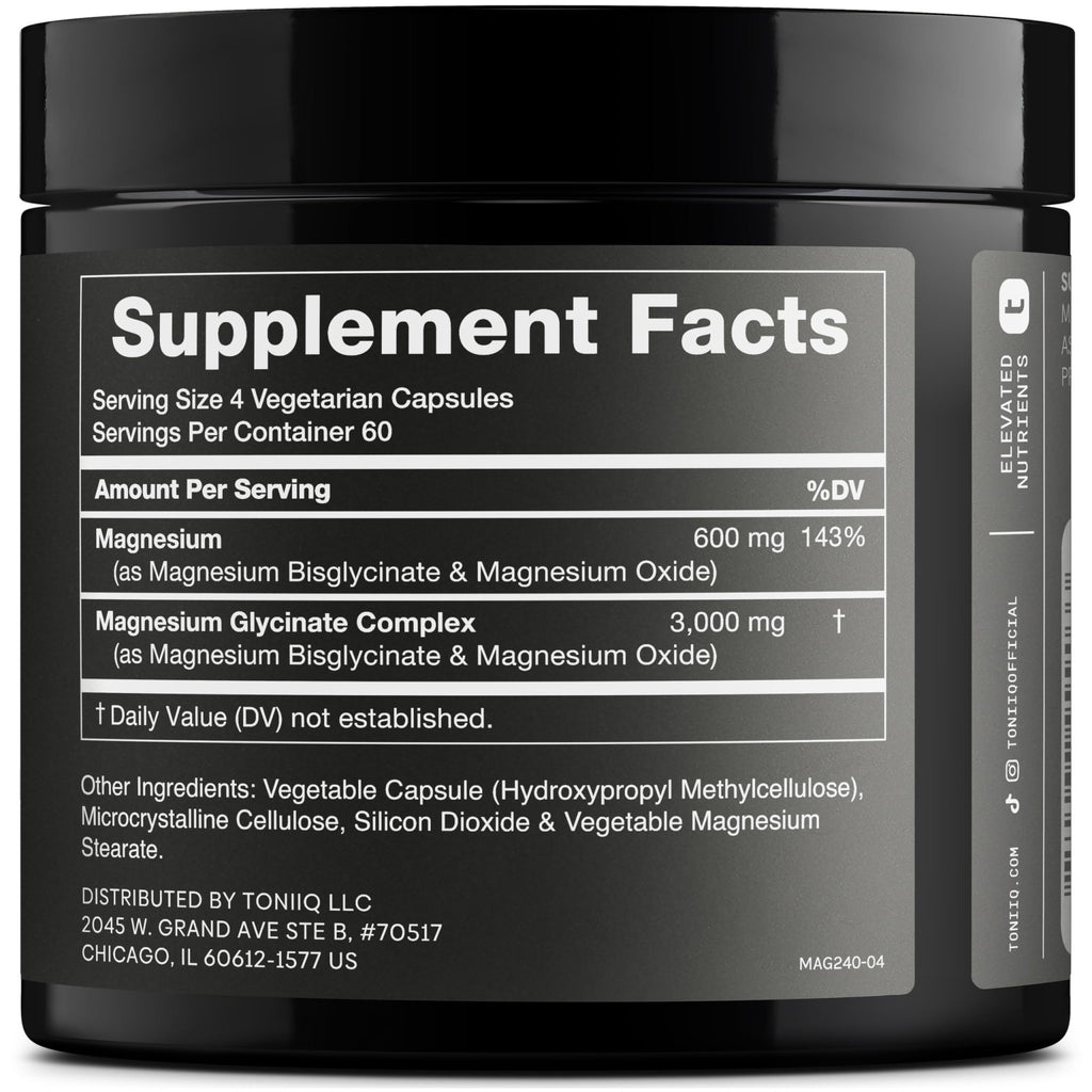 Toniiq 3,000mg Ultra High Strength Magnesium Glycinate - 20% Purified to Contain 600mg of Elemental Magnesium - Chelated and Bioavailable Magnesium - FENGGESTORE20