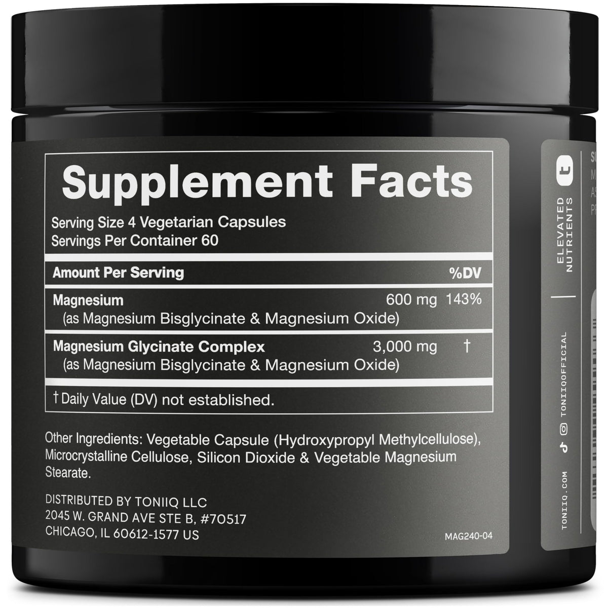 Toniiq 3,000mg Ultra High Strength Magnesium Glycinate - 20% Purified to Contain 600mg of Elemental Magnesium - Chelated and Bioavailable Magnesium - FENGGESTORE20