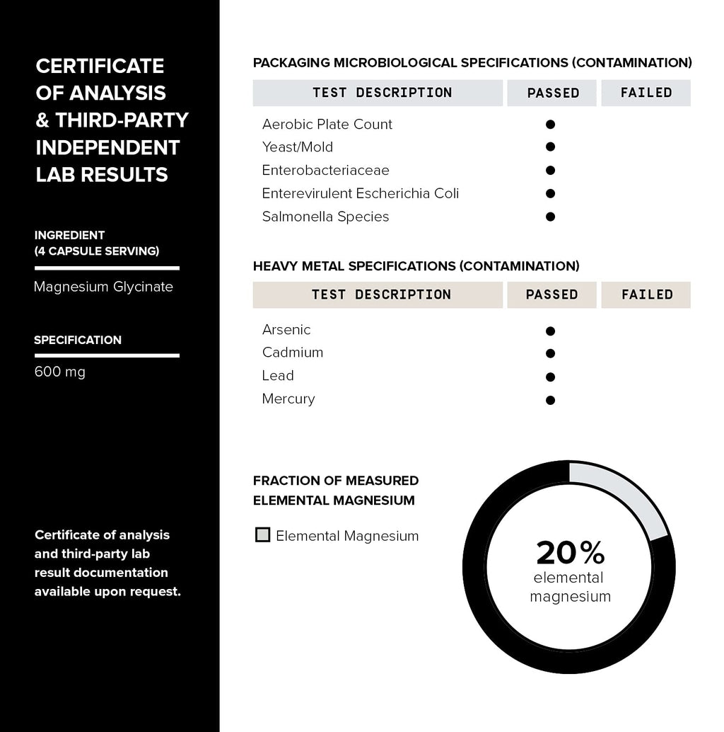Toniiq 3,000mg Ultra High Strength Magnesium Glycinate - 20% Purified to Contain 600mg of Elemental Magnesium - Chelated and Bioavailable Magnesium - FENGGESTORE20