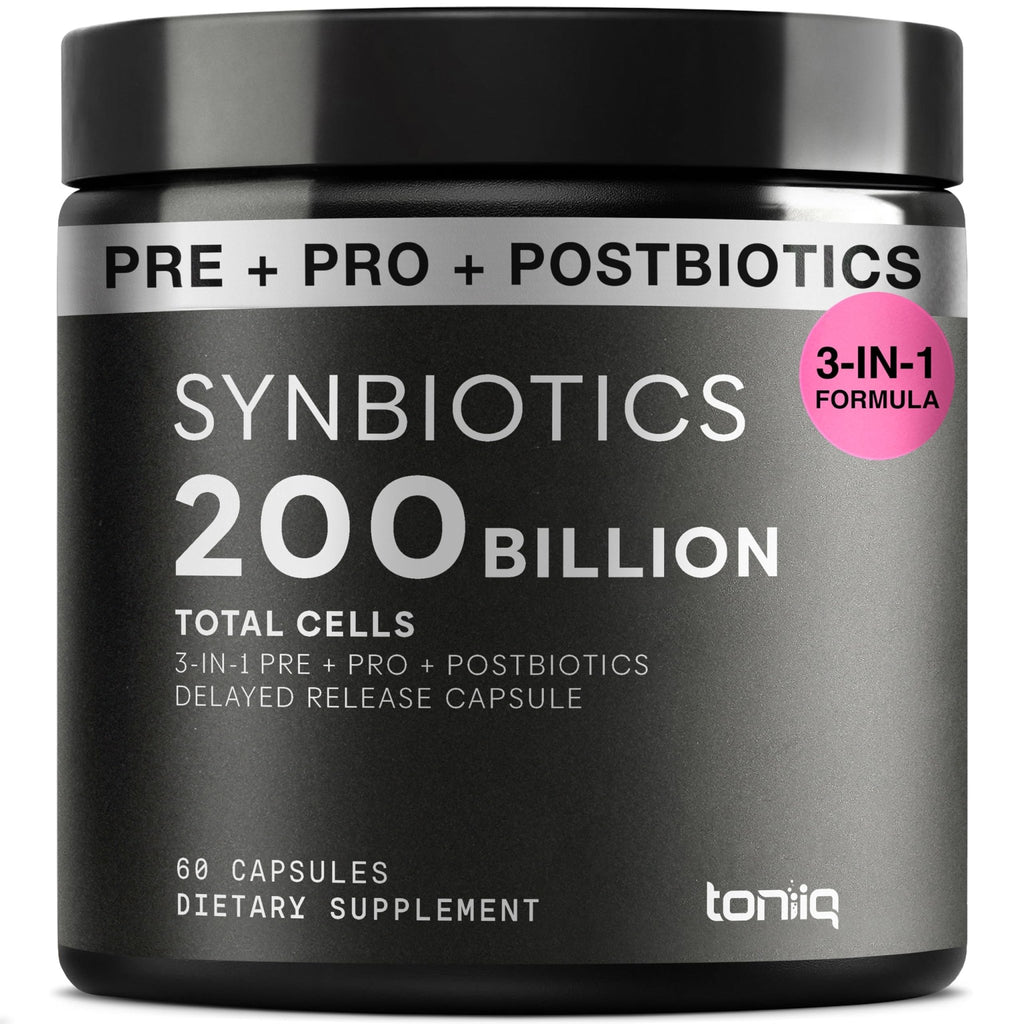 Toniiq Prebiotics and Probiotics – 200B CFU Synbiotic with Postbiotics IMMUSE® & ButyraGen® – 30 Strains for Gut & Digestive Health – Shelf-Stable - FENGGESTORE20