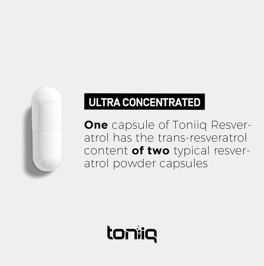 Toniiq Ultra High Purity Resveratrol Capsules - 98% Trans-Resveratrol - Highly Purified and Bioavailable - 60 Caps Reservatrol Supplement - FENGGESTORE20