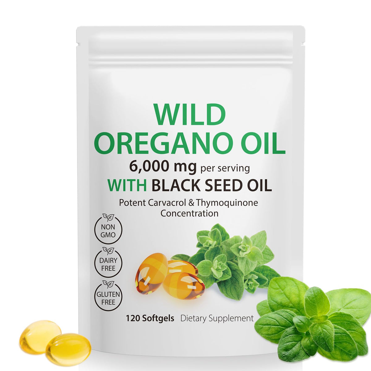 Tooffi Oil of Oregano Softgels,Oregano Oil Capsules Organic,2-in-1 6000mg Oil of Oregano with Black Seed Oil 200mg,Oregano Oil - FENGGESTORE20