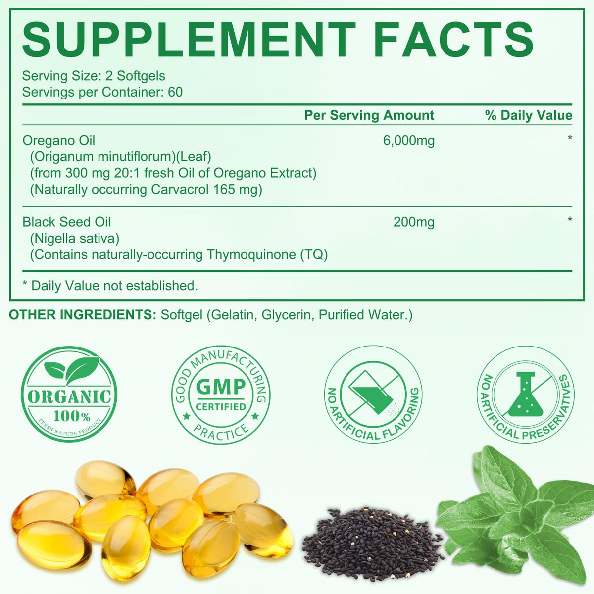 Tooffi Oil of Oregano Softgels,Oregano Oil Capsules Organic,2-in-1 6000mg Oil of Oregano with Black Seed Oil 200mg,Oregano Oil - FENGGESTORE20