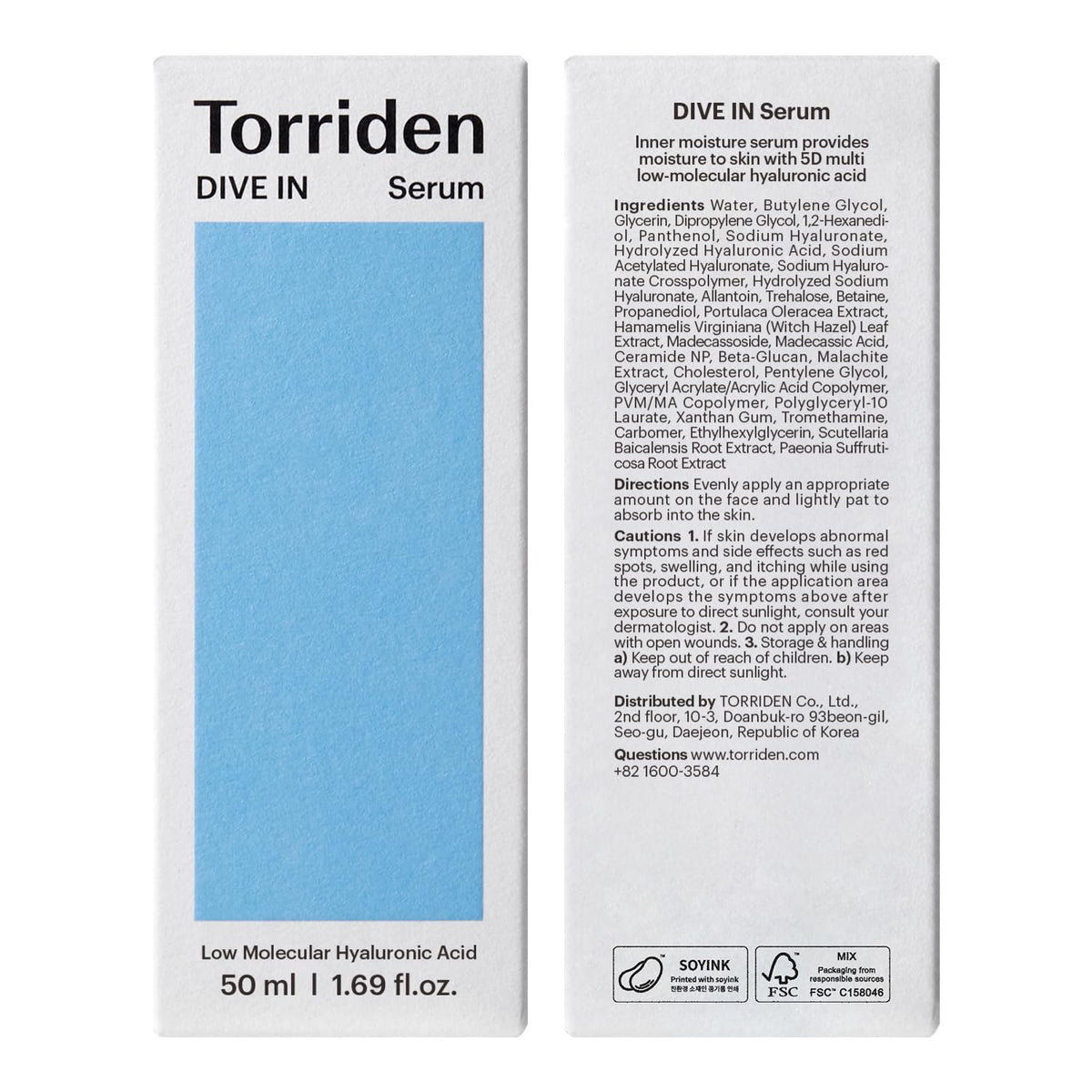 Torriden DIVE IN Hyaluronic Acid Serum for Deep Hydration | Korean K-Beauty Glass Skin Plump Glow - FENGGESTORE20