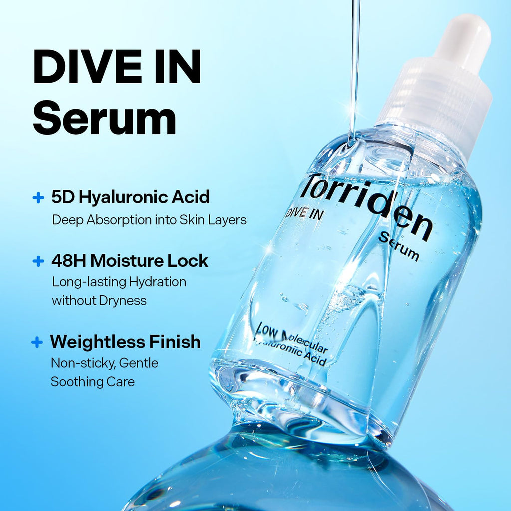 Torriden DIVE IN Hyaluronic Acid Serum for Deep Hydration | Korean K-Beauty Glass Skin Plump Glow - FENGGESTORE20