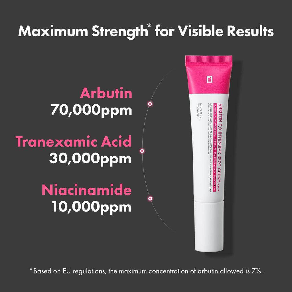 TOSOWOONG Arbutin 7% Intensive Spot Cream with 70,000ppm Arbutin, 3% Tranexamic Acid, 1% Niacinamide, Glutathione, Dark Spots - FENGGESTORE20