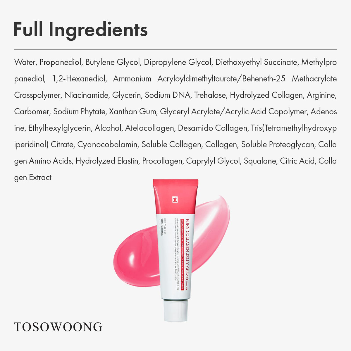 TOSOWOONG PDRN Collagen Jelly Cream, 5,000ppm Salmon DNA PDRN, Niacinamide - FENGGESTORE20