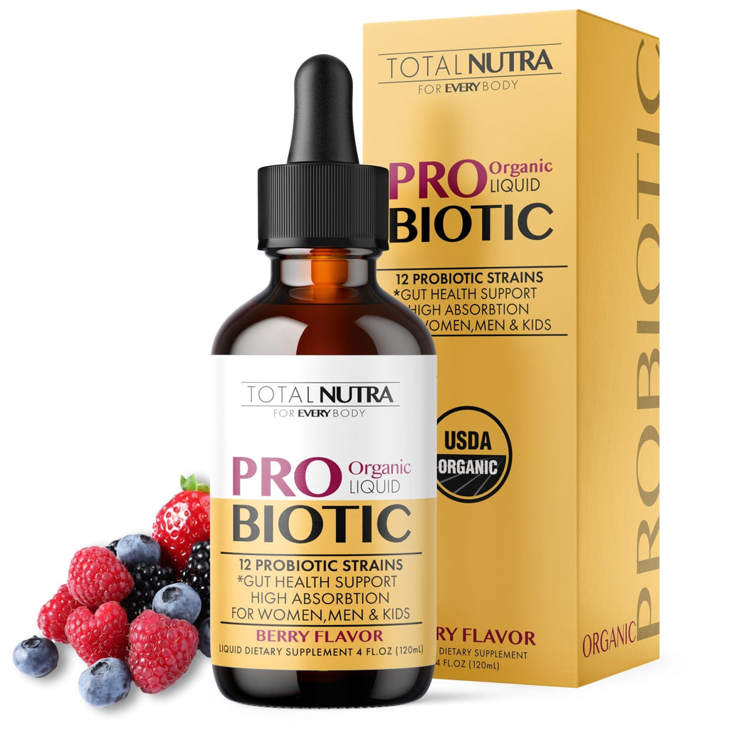 Total Nutra USDA Organic Liquid Probiotic for Kids, Women & Men, Toddler Probiotic Drops with Alfalfa Prebiotic Blend + Acidophilus for Gut Health, Vegan - FENGGESTORE20