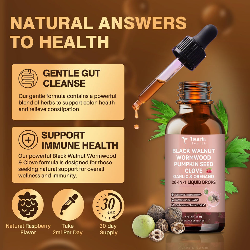 Totaria 20 in 1 Black Walnut Wormwood Tincture - Clove,Pumpkin Seed,Garlic,Oregano - FENGGESTORE20