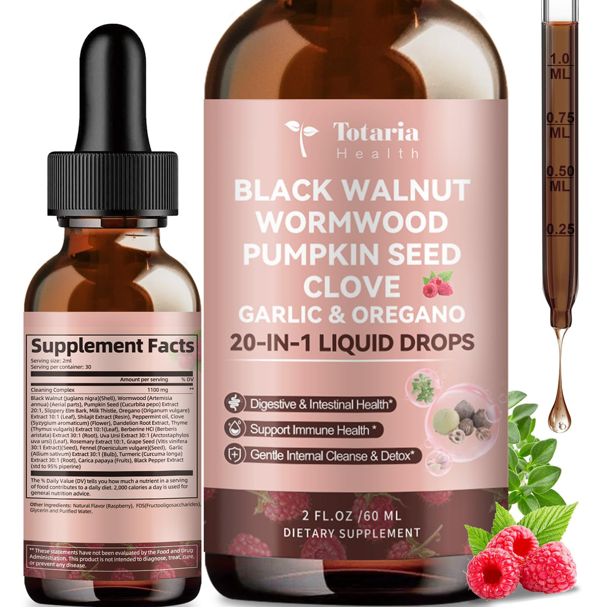 Totaria 20 in 1 Black Walnut Wormwood Tincture - Clove,Pumpkin Seed,Garlic,Oregano - FENGGESTORE20