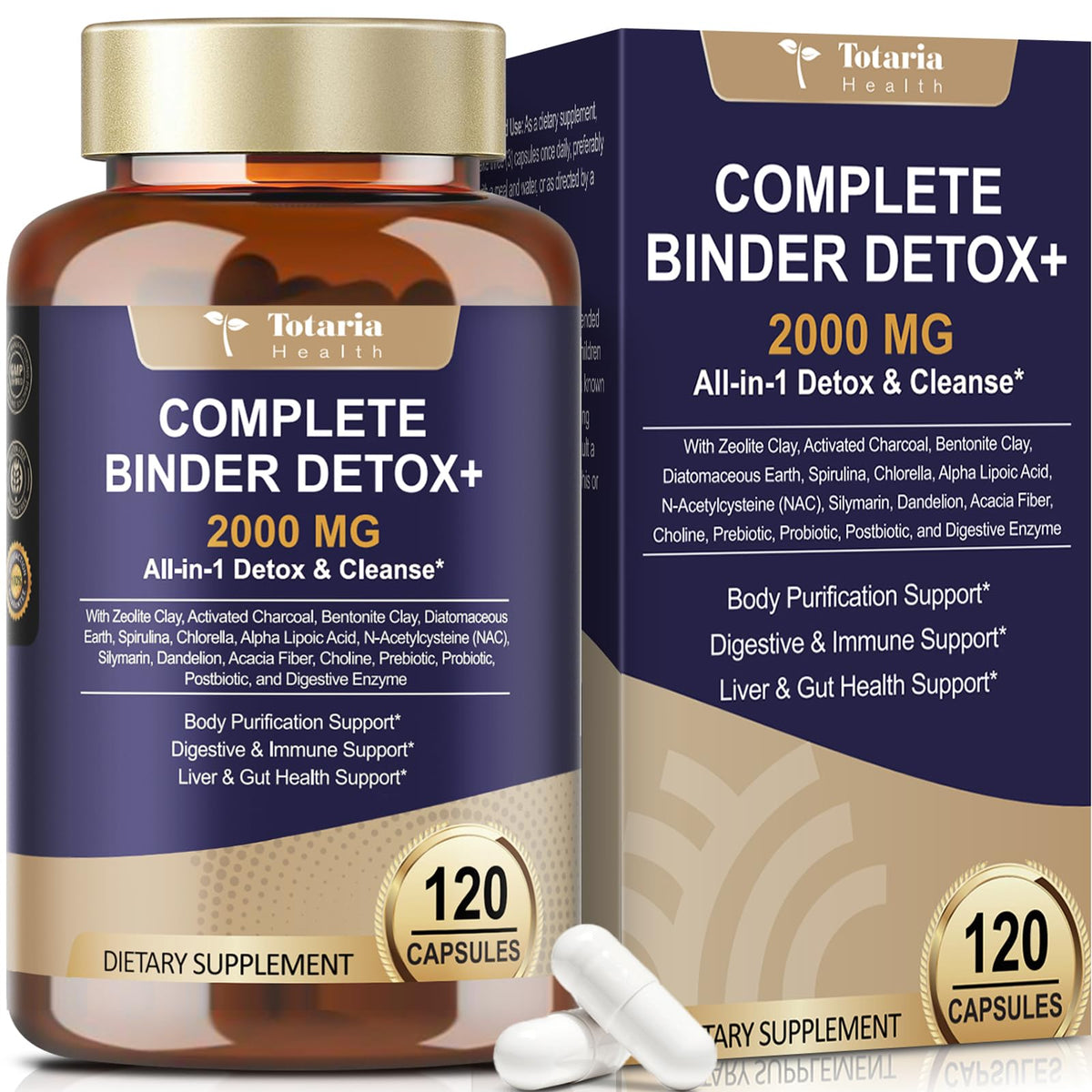 Totaria 2000MG All-in-1 Detox Binder, Activated Charcoal, Zeolite, Bentonite Clay, Alpha Lipoic Acid, 7-Layer Detox & Cleanse Supplement - FENGGESTORE20