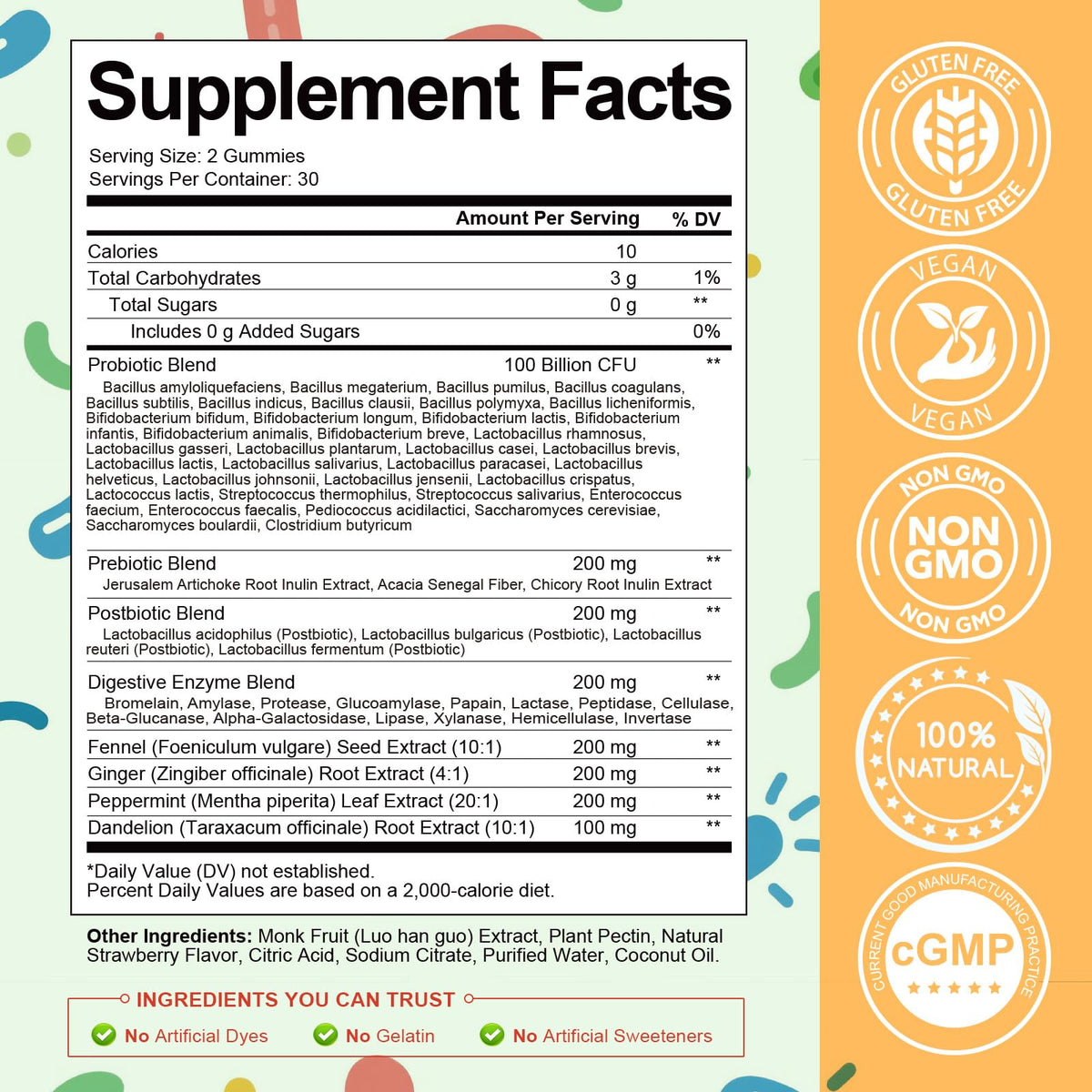 Totaria Sugar Free 5-in-1 Probiotic Prebiotic Postbiotic Gummy, 36 Strains Probiotics for Women Men with Digestive Enzymes, Peppermint, Complete Immune, - FENGGESTORE20