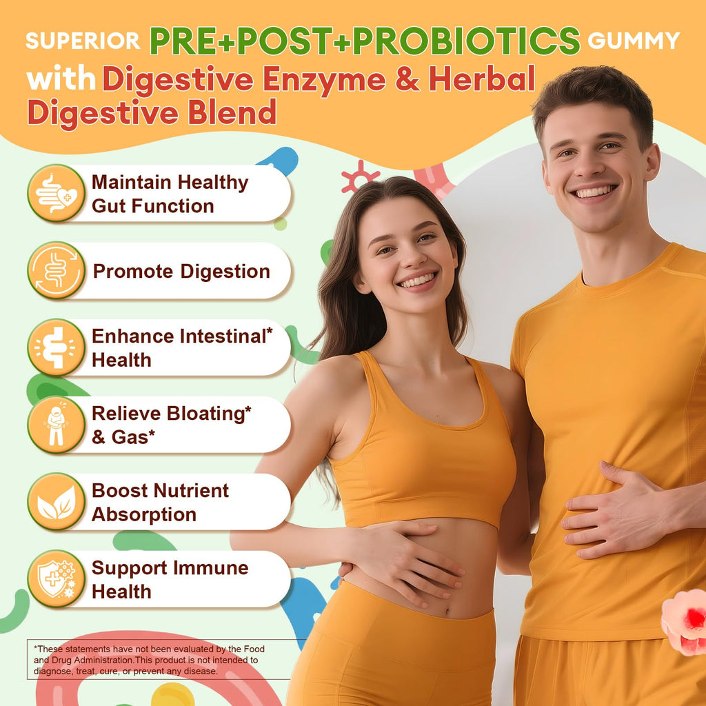 Totaria Sugar Free 5-in-1 Probiotic Prebiotic Postbiotic Gummy, 36 Strains Probiotics for Women Men with Digestive Enzymes, Peppermint, Complete Immune, - FENGGESTORE20