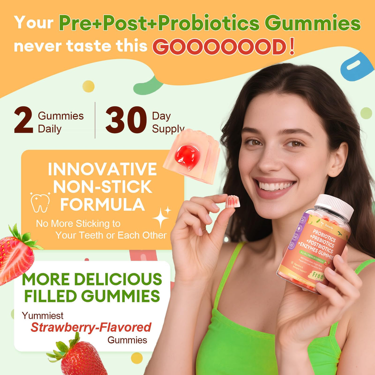 Totaria Sugar Free 5-in-1 Probiotic Prebiotic Postbiotic Gummy, 36 Strains Probiotics for Women Men with Digestive Enzymes, Peppermint, Complete Immune, - FENGGESTORE20