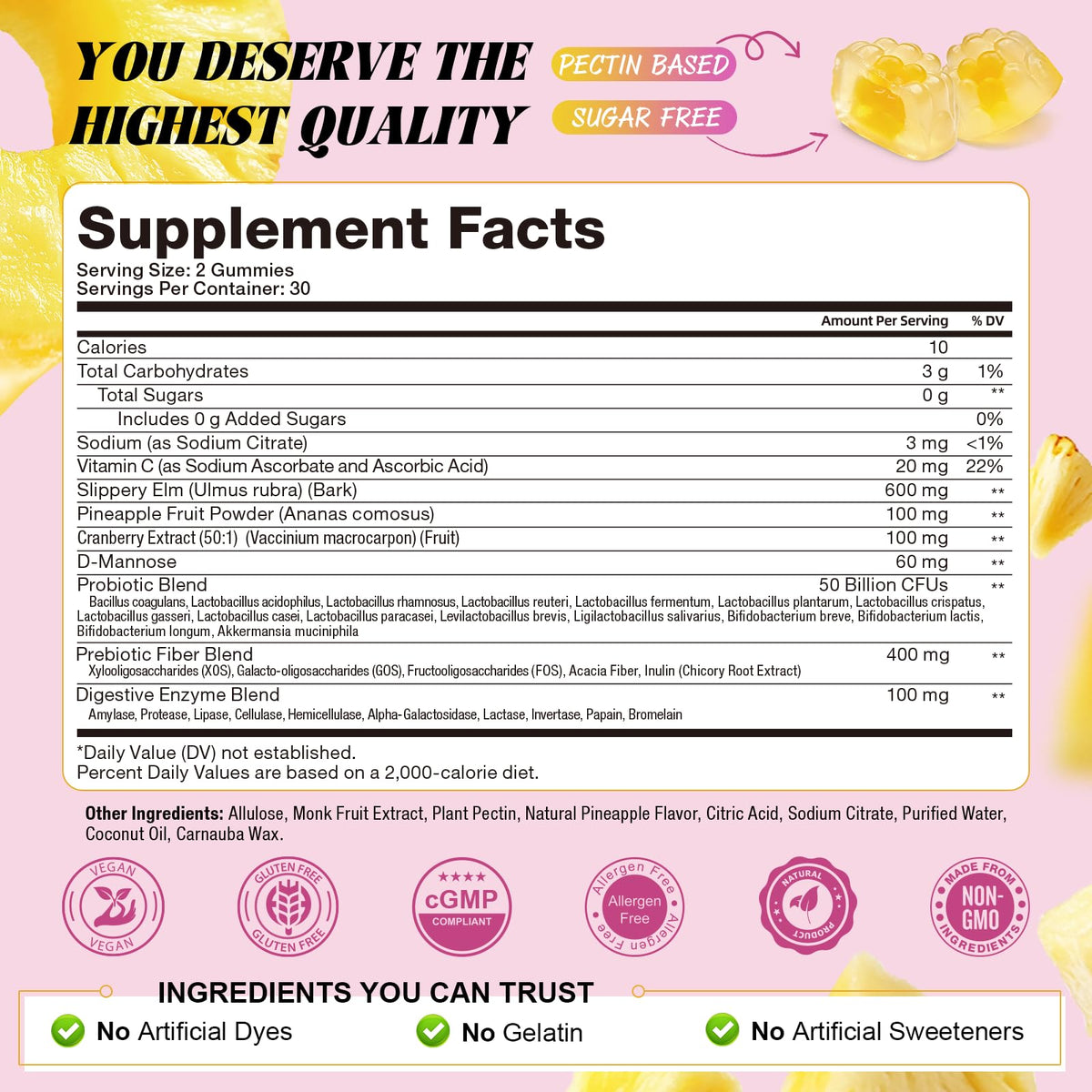 Totaria Sugar Free Probiotics for Women, Feminine Balance Gummies, 50 Billion CFU Vaginal Probiotic Prebiotic w/Slippery Elm, Cranberry, for Vaginal, Urinary Tract - FENGGESTORE20