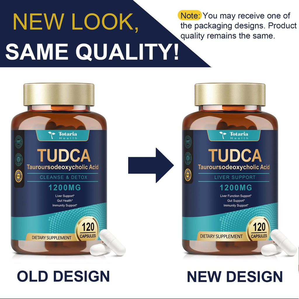 Totaria TUDCA Bile Salts 1200mg (Tauroursodeoxycholic Acid), 120 Capsules, Ultra Strength Pure TUDCA Liver Supplements - FENGGESTORE20