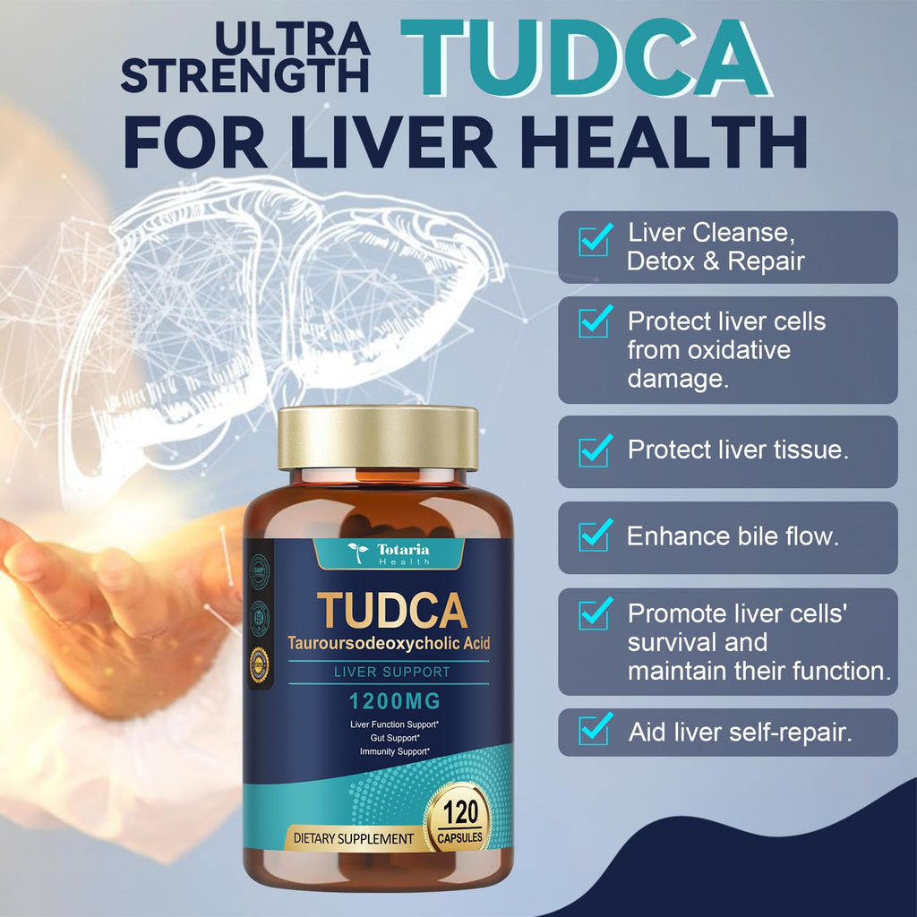 Totaria TUDCA Bile Salts 1200mg (Tauroursodeoxycholic Acid), 120 Capsules, Ultra Strength Pure TUDCA Liver Supplements - FENGGESTORE20