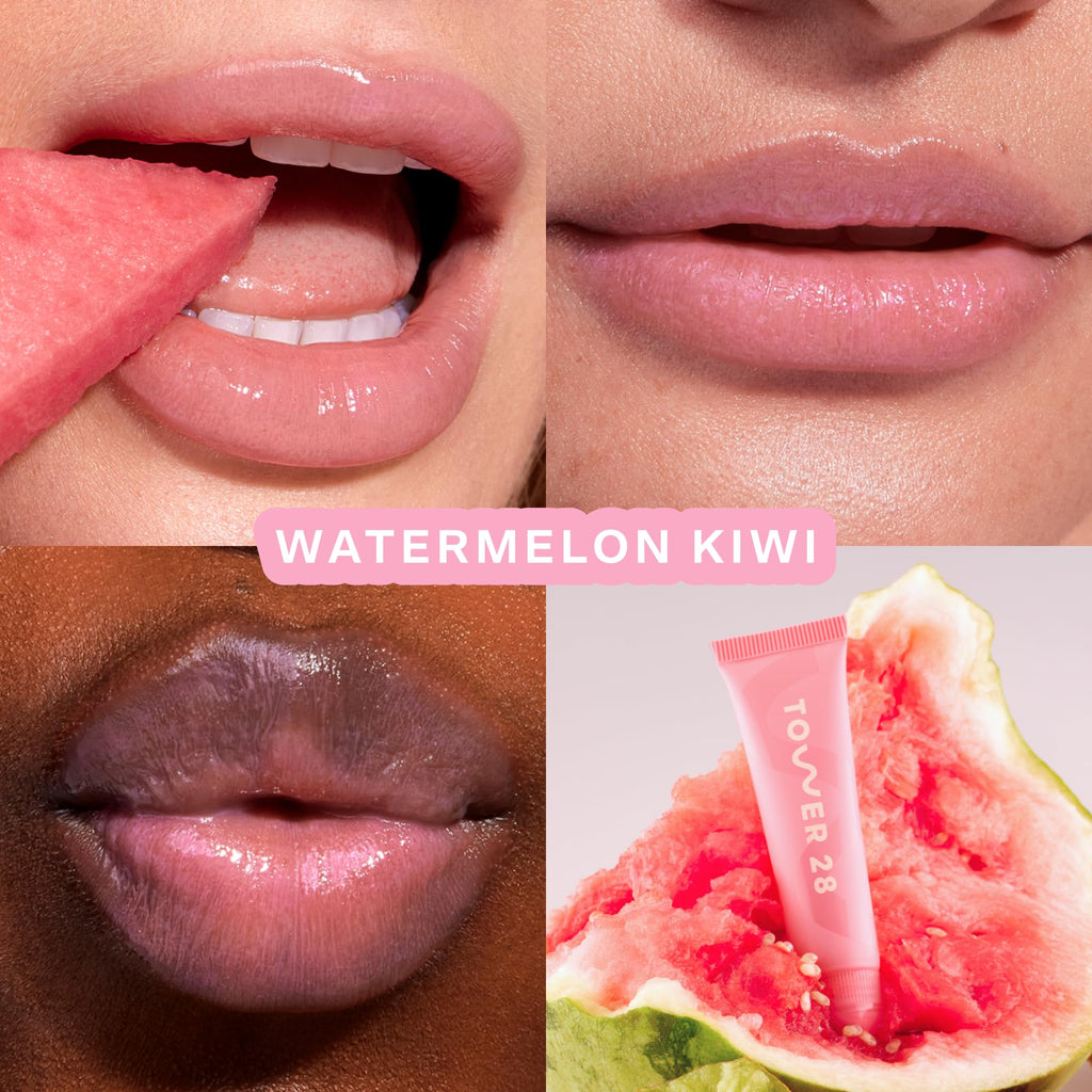 Tower 28 LipSoftie Tinted Lip Balm Treatment - Hydrating Glossy Balm + Overnight Lip Mask with Jojoba Oil + Shea Butter - Sweet, Cushiony Formula for Smooth, Soft Lips - Watermelon Kiwi (0.38 oz) - FENGGESTORE20