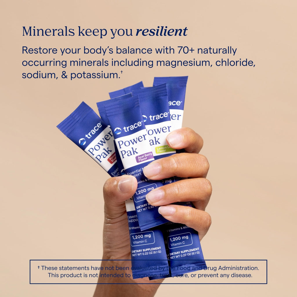 Trace Minerals Power Pak Multivitamin and Multimineral Packets - Electrolyte Support - 1200 mg Vitamin C plus 70+ Trace Minerals - Lemon Lime Flavor - 30 Packets - FENGGESTORE20