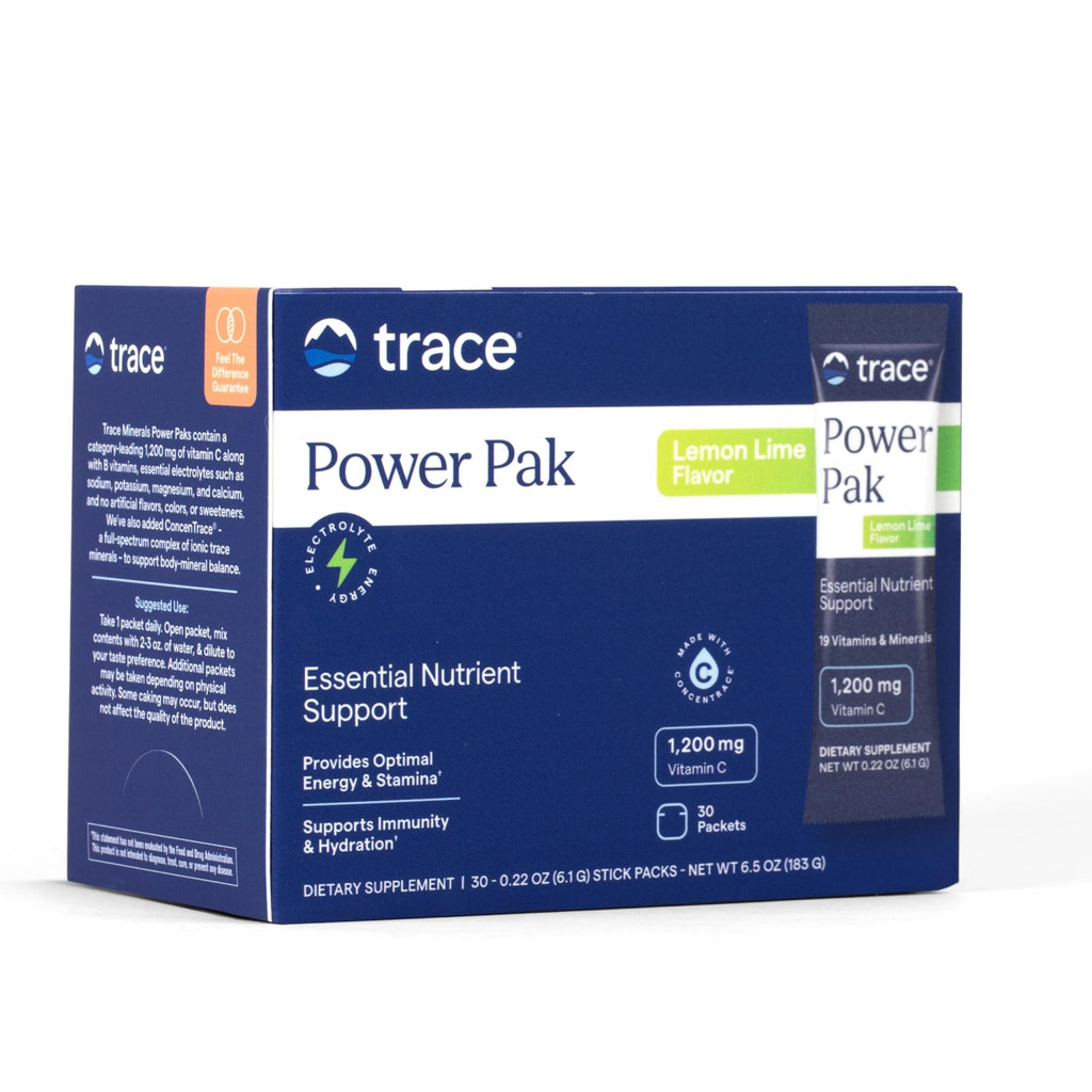 Trace Minerals Power Pak Multivitamin and Multimineral Packets - Electrolyte Support - 1200 mg Vitamin C plus 70+ Trace Minerals - Lemon Lime Flavor - 30 Packets - FENGGESTORE20
