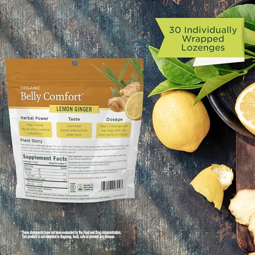 Traditional Medicinals Organic, Belly Comfort Lozenges, Lemon Ginger - Supports Nausea Relief and Occasional Indigestion - Non-GMO, Stimulant-Free - FENGGESTORE20