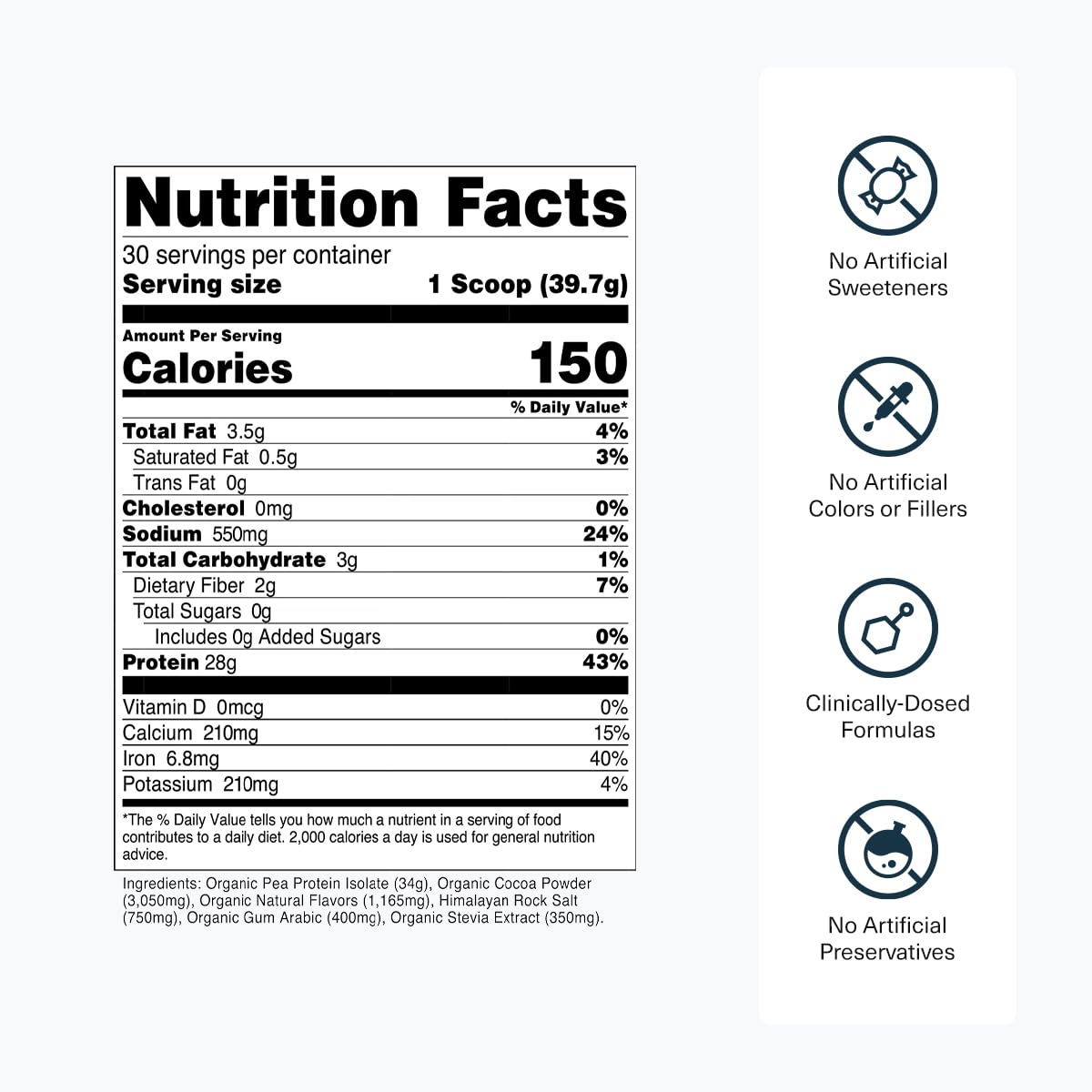 Transparent Labs 100% Pea Protein Powder - 28g Organic Plant Protein per Serving, Clean Pea Isolate Powder, USDA Organic, Vegan, Gluten-Free, Sugar-Free, Non-GMO - 30 Servings, Chocolate - FENGGESTORE20