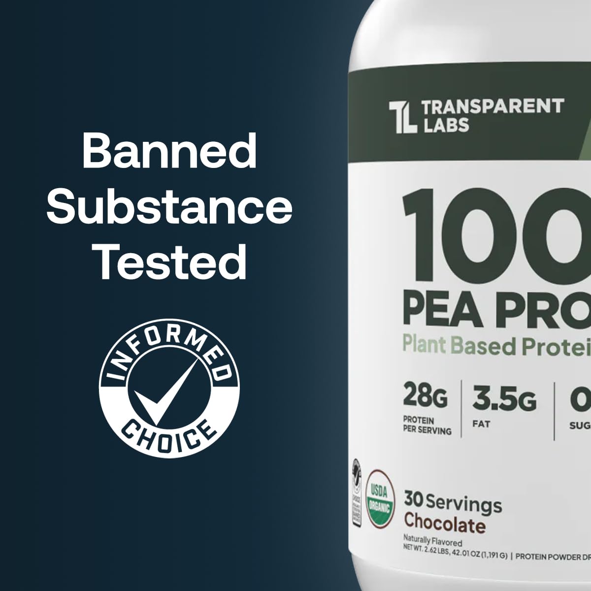 Transparent Labs 100% Pea Protein Powder - 28g Organic Plant Protein per Serving, Clean Pea Isolate Powder, USDA Organic, Vegan, Gluten-Free, Sugar-Free, Non-GMO - 30 Servings, Chocolate - FENGGESTORE20