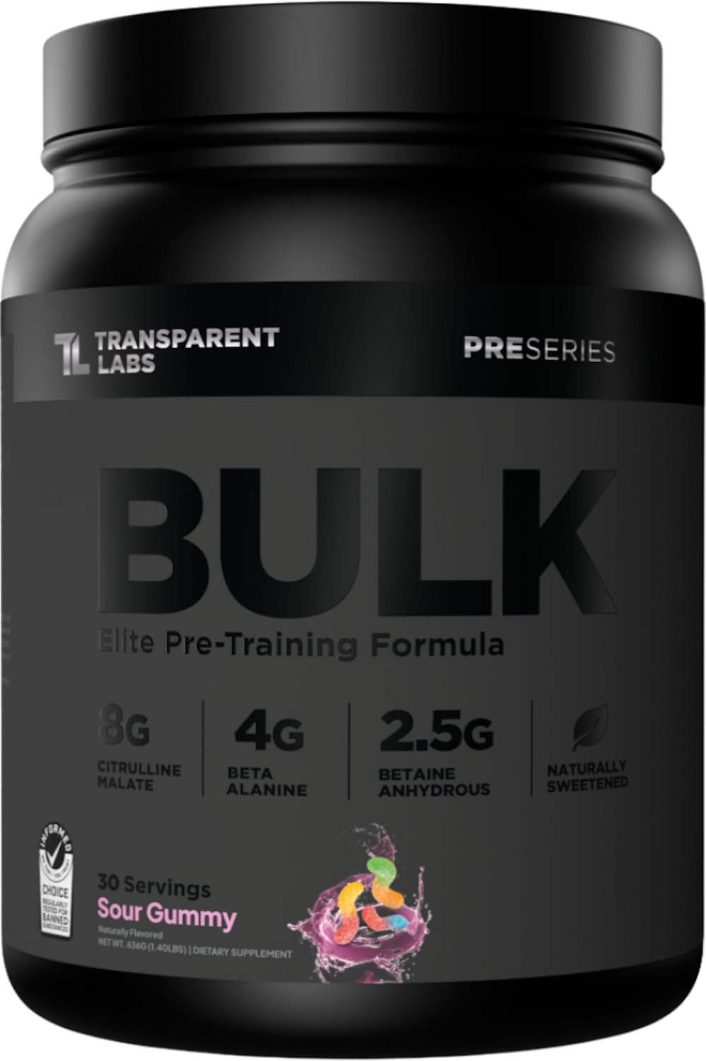 Transparent Labs Bulk Black Pre Workout - Clinically Dosed, Sugar Free Preworkout for Men and Women with Beta Alanine Powder, Citrulline Malate - FENGGESTORE20