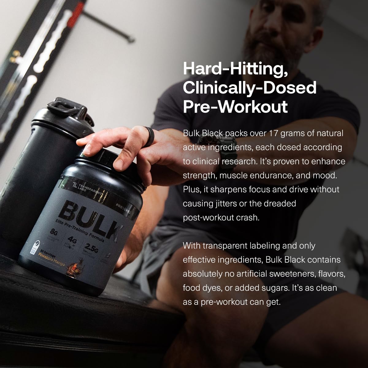 Transparent Labs Bulk Black Pre Workout - Clinically Dosed, Sugar Free Preworkout for Men and Women with Beta Alanine Powder, Citrulline Malate - FENGGESTORE20
