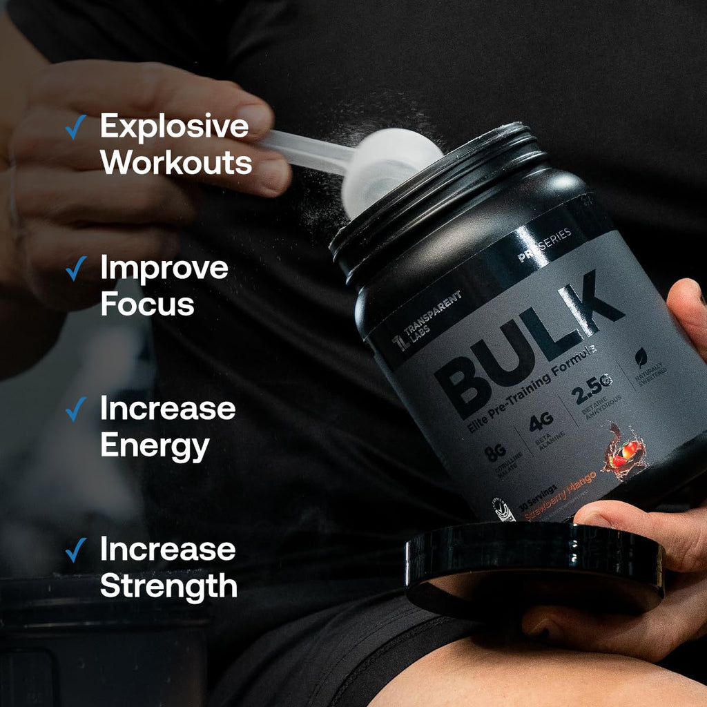 Transparent Labs Bulk Black Pre Workout - Clinically Dosed, Sugar Free Preworkout for Men and Women with Beta Alanine Powder, Citrulline Malate - FENGGESTORE20