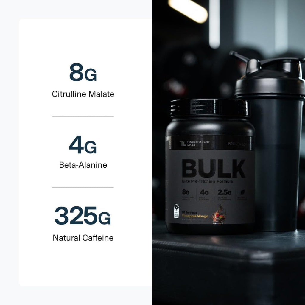 Transparent Labs Bulk Black Pre Workout - Clinically Dosed, Sugar Free Preworkout for Men and Women with Beta Alanine Powder, Citrulline Malate - FENGGESTORE20