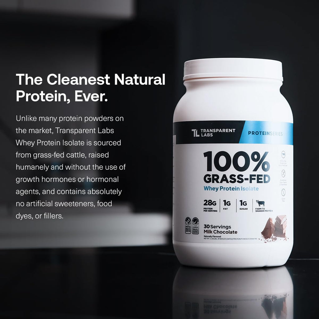 Transparent Labs Grass-Fed Whey Protein Isolate - Natural Flavor, Gluten Free Whey Protein Powder w/ 28g of Protein per Serving - FENGGESTORE20