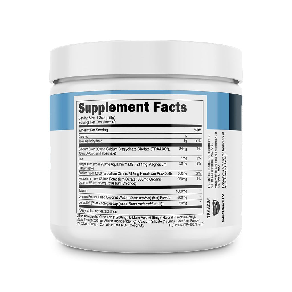 Transparent Labs Hydrate Naturally Sweetened Electrolytes Powder - Hydration Powder Electrolytes with Coconut Water, Calcium, Taurine, & Potassium - FENGGESTORE20
