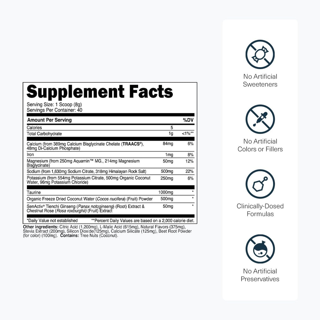 Transparent Labs Hydrate Naturally Sweetened Electrolytes Powder - Hydration Powder Electrolytes with Coconut Water, Calcium, Taurine, & Potassium - FENGGESTORE20
