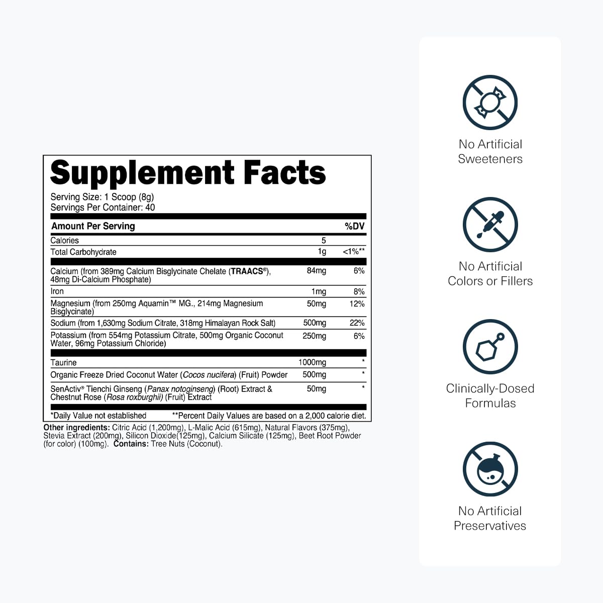 Transparent Labs Hydrate Naturally Sweetened Electrolytes Powder - Hydration Powder Electrolytes with Coconut Water, Calcium, Taurine, & Potassium - FENGGESTORE20
