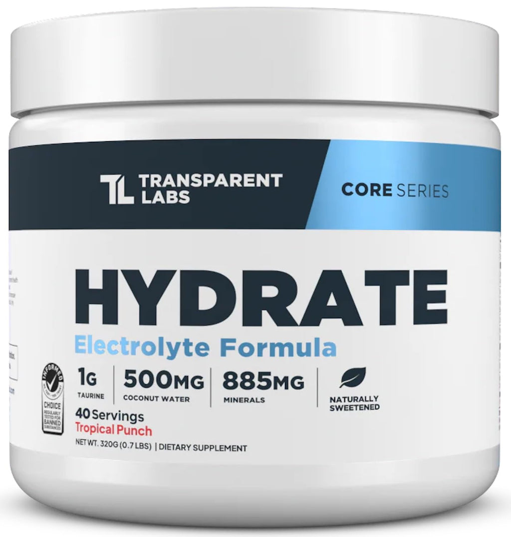 Transparent Labs Hydrate Naturally Sweetened Electrolytes Powder - Hydration Powder Electrolytes with Coconut Water, Calcium, Taurine, & Potassium - FENGGESTORE20
