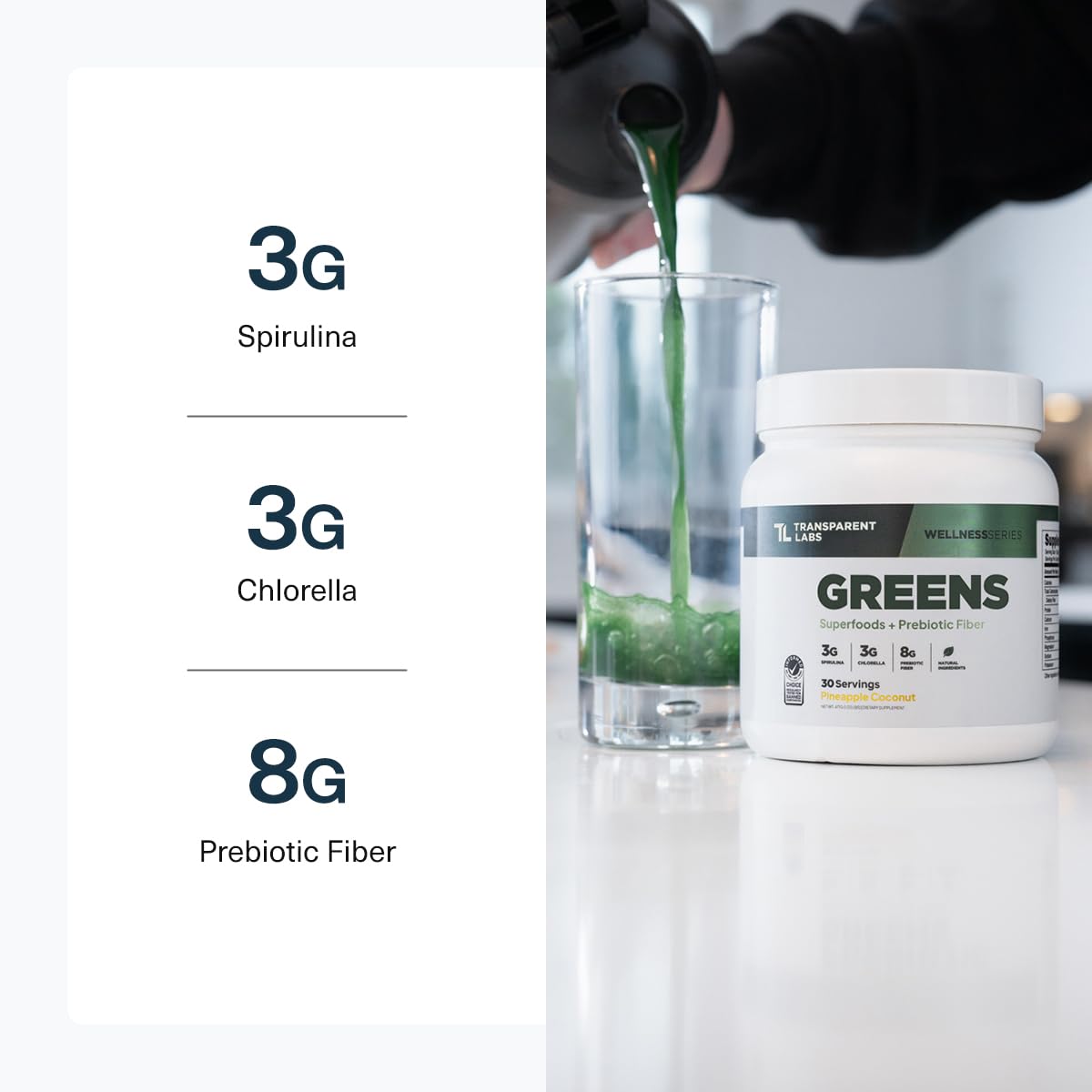 Transparent Labs Prebiotic Greens - Superfood Powder & Antioxidants Supplement with Organic Spirulina, Chloerra, Acacia, & Green Banana Powder - 30 Servings, Unflavored - FENGGESTORE20