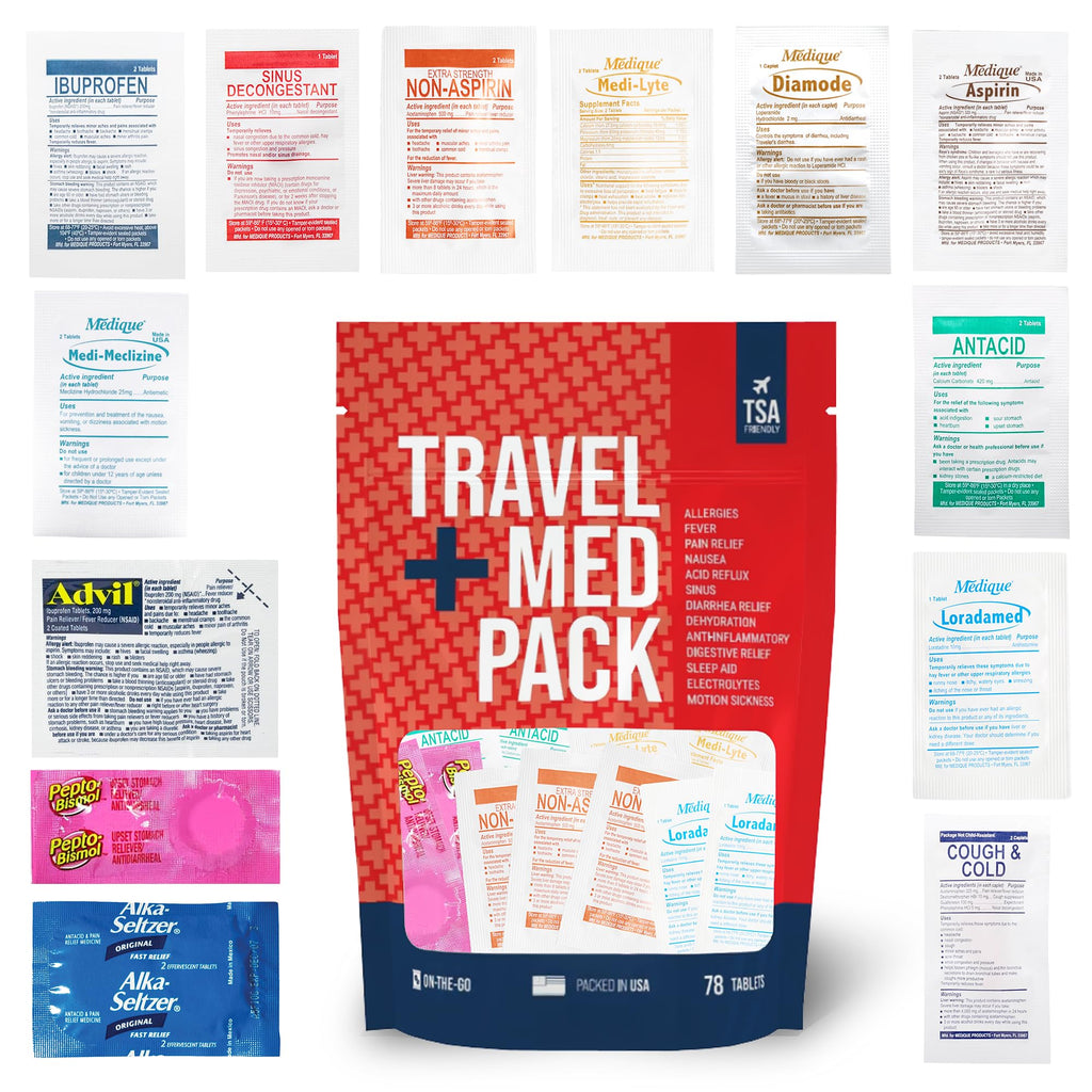 Travel Medicine Kit - 78-Piece TSA-Friendly Med Pack for Flights, Cruises & International Travel | Individually Wrapped Medication Essentials for Any Occasion - FENGGESTORE20