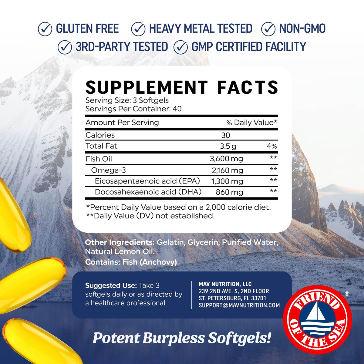 Triple Strength DHA Omega 3 Fish Oil 3600 mg | Over 2100mg Omega-3 Fatty Acids with 860mg of DHA | 1300mg EPA | Best Essential Fatty Acids | Premium Wild Caught & Burpless Fish Oil | 120 ct. - FENGGESTORE20
