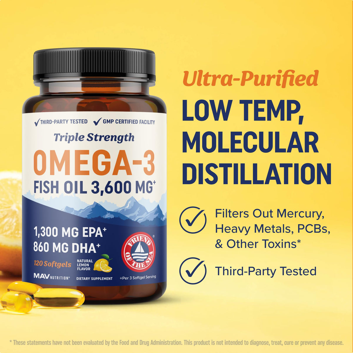 Triple Strength DHA Omega 3 Fish Oil 3600 mg | Over 2100mg Omega-3 Fatty Acids with 860mg of DHA | 1300mg EPA | Best Essential Fatty Acids | Premium Wild Caught & Burpless Fish Oil | 120 ct. - FENGGESTORE20