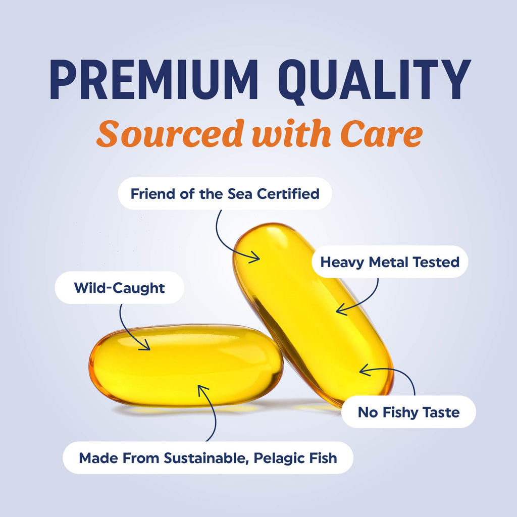 Triple Strength Omega 3 Fish Oil 1200 mg | EPA & DHA | Wild Caught, Sustainably Sourced Omega-3 Fatty Acids | Premium Burpless Fish Oil Supplements - FENGGESTORE20