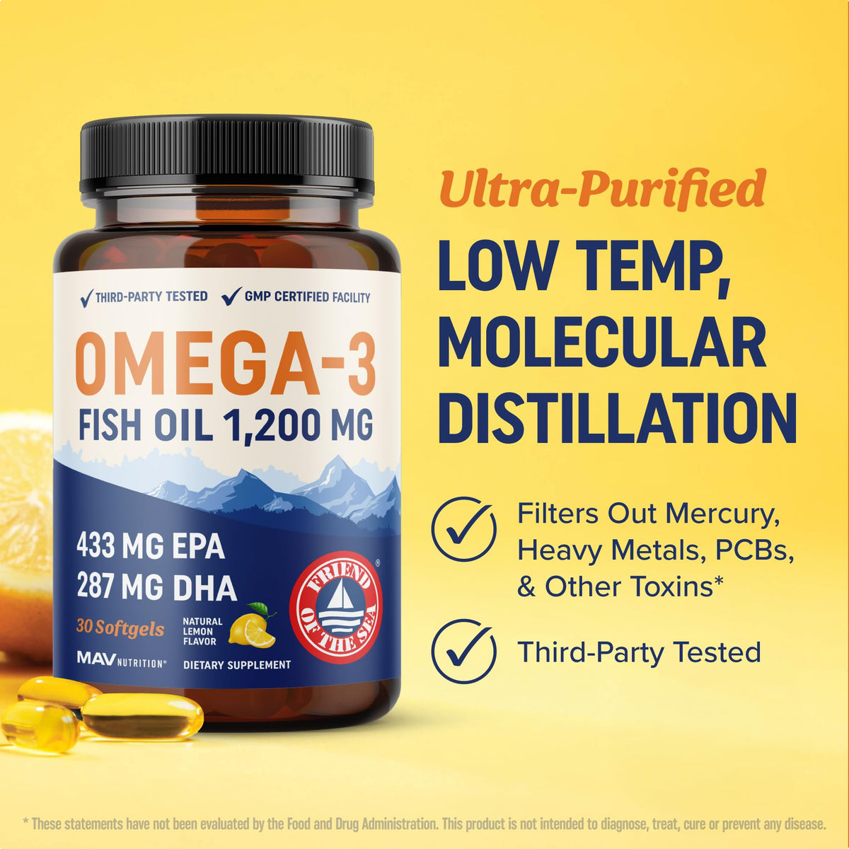Triple Strength Omega 3 Fish Oil 1200 mg | EPA & DHA | Wild Caught, Sustainably Sourced Omega-3 Fatty Acids | Premium Burpless Fish Oil Supplements - FENGGESTORE20