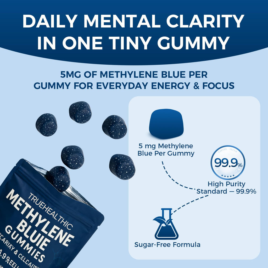 TRUEHEALTHIC Methylene Blue Gummies, for Cognitive Support & Mental Focus, Clean 5mg of Methylene Blue Per Gummy, - FENGGESTORE20