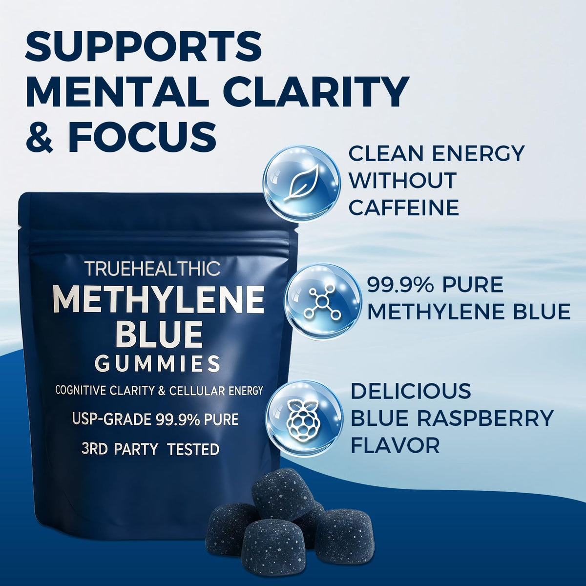 TRUEHEALTHIC Methylene Blue Gummies, for Cognitive Support & Mental Focus, Clean 5mg of Methylene Blue Per Gummy, - FENGGESTORE20