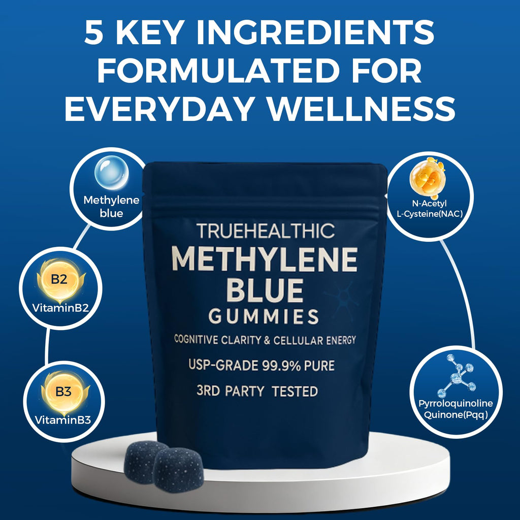 TRUEHEALTHIC Methylene Blue Gummies, for Cognitive Support & Mental Focus, Clean 5mg of Methylene Blue Per Gummy, - FENGGESTORE20