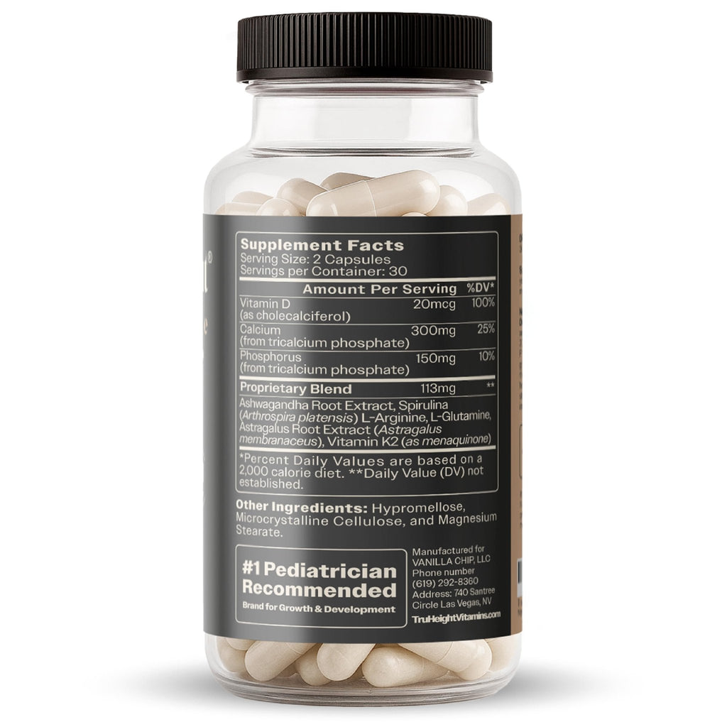 TruHeight Growth Capsules - Tall Nutrition for Natural Growth Supplement for Kids & Teens - Pediatric Vitamin D, K, Calcium & Ashwagandha - Bone Strength - FENGGESTORE20