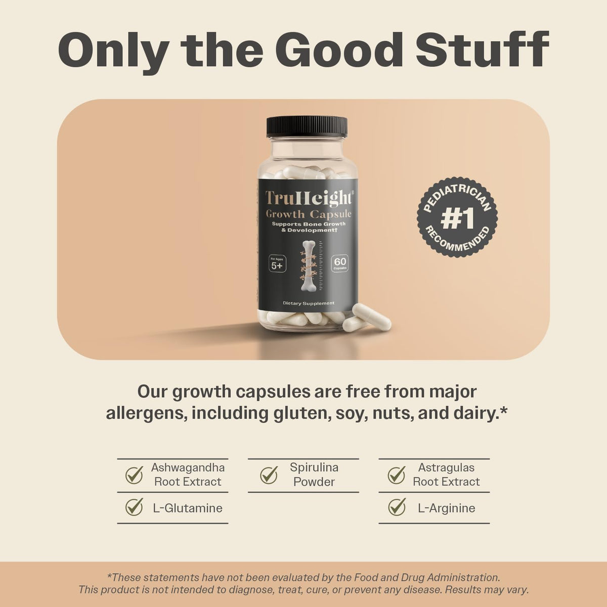 TruHeight Growth Capsules - Tall Nutrition for Natural Growth Supplement for Kids & Teens - Pediatric Vitamin D, K, Calcium & Ashwagandha - Bone Strength - FENGGESTORE20