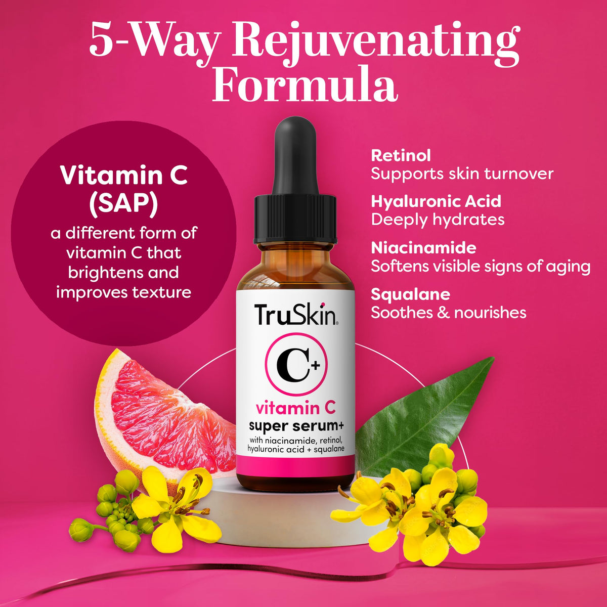 TruSkin Vitamin C Super Serum for Face - Five Skin Benefits in One Serum with Vitamin C, Retinol, Niacinamide, Hyaluronic Acid & Squalane - FENGGESTORE20