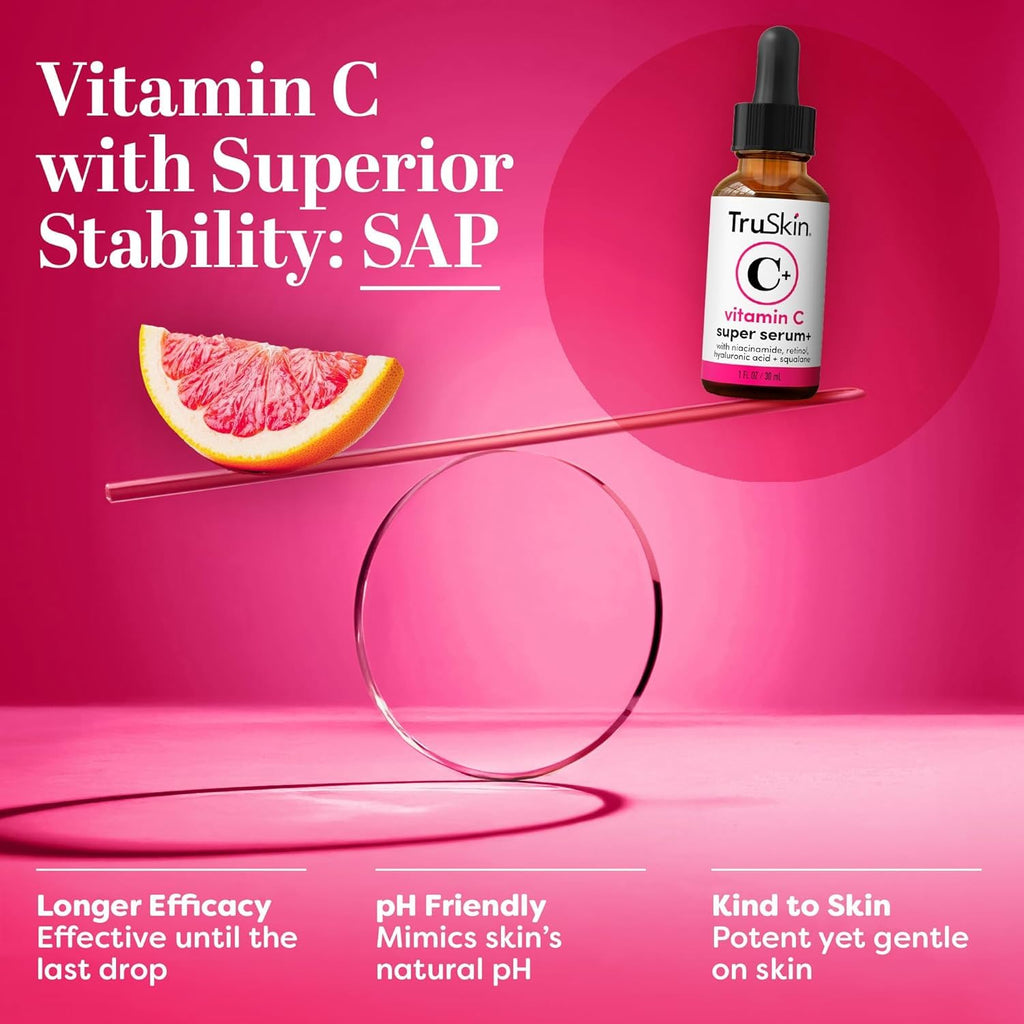 TruSkin Vitamin C Super Serum for Face - Five Skin Benefits in One Serum with Vitamin C, Retinol, Niacinamide, Hyaluronic Acid & Squalane - FENGGESTORE20