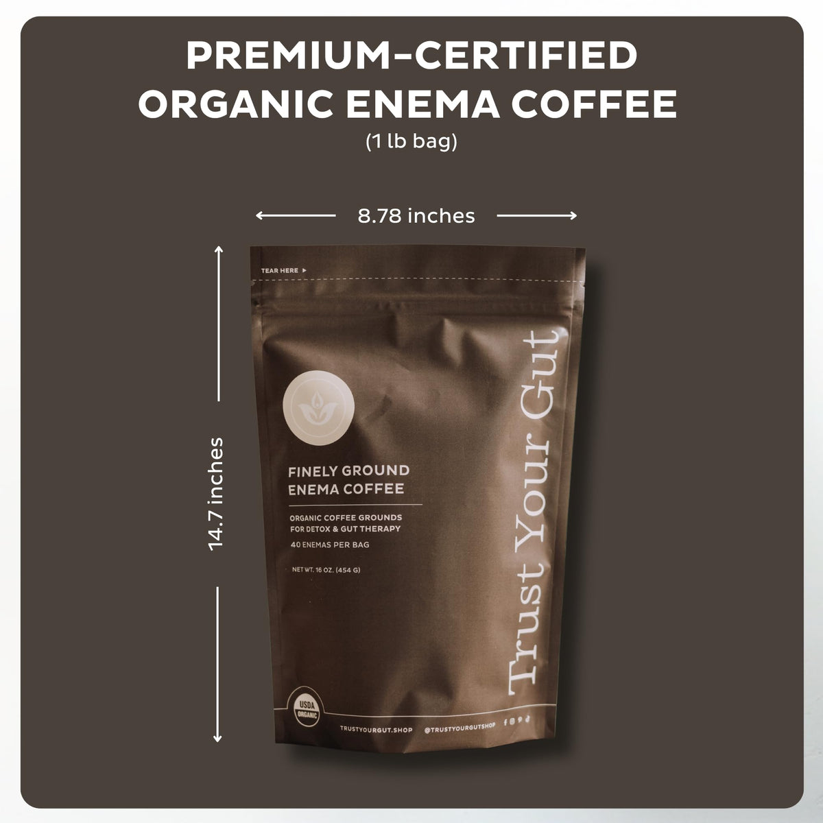 Trust Your Gut Organic Ground Coffee Enema for Detox and Gut Health, Mold Free Colon Cleanse Gerson Enema Coffee Women and Men, 40 Enemas per Bag - 1lb - FENGGESTORE20
